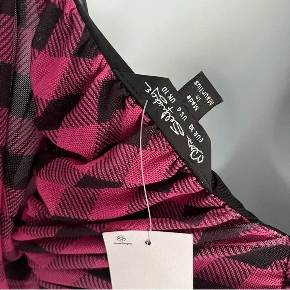 Miss Selfridge Pink Checkered Mesh Fit And Flare Dress 6 - Picture 16 of 16